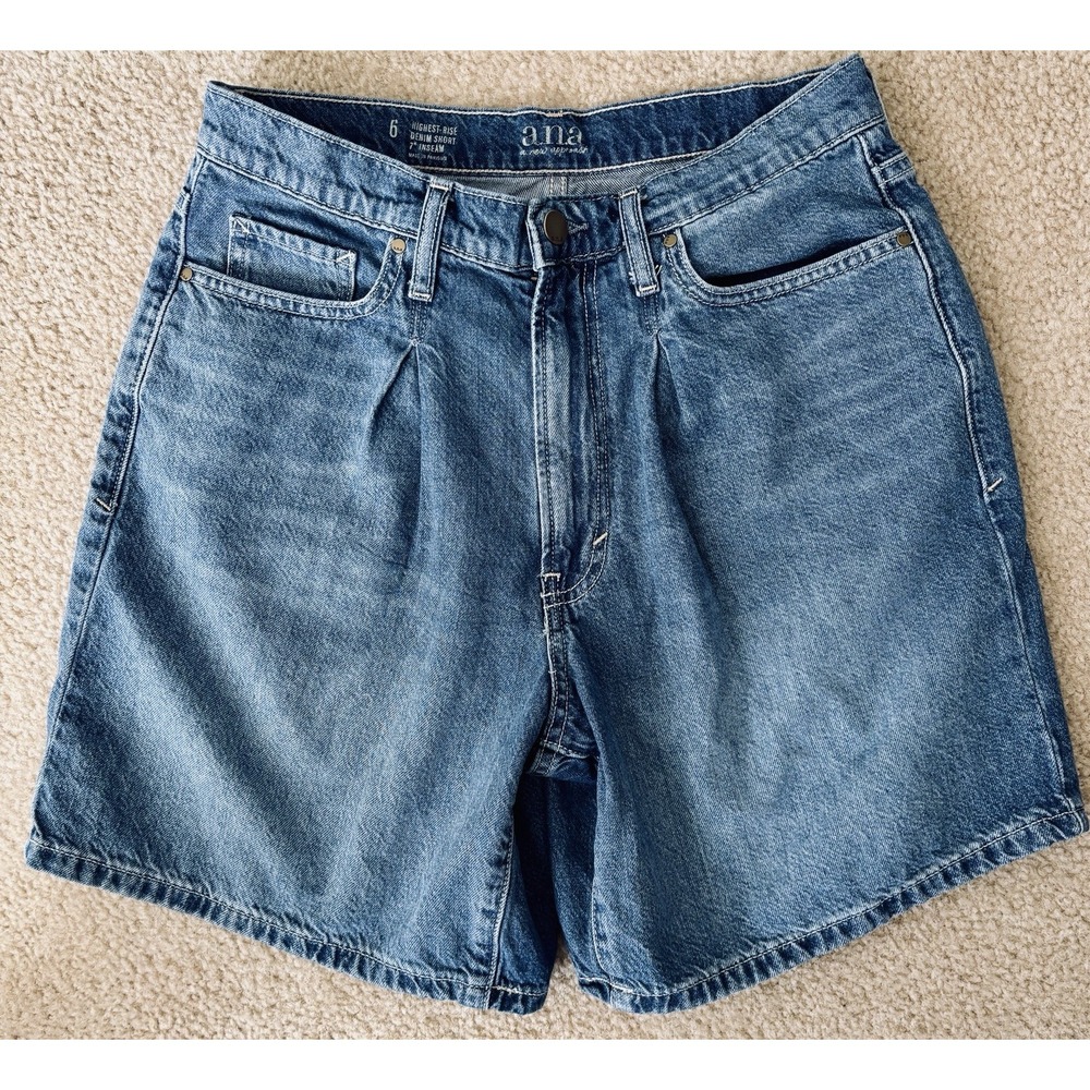 90's a.n.a Denim Shorts Womens Size 6 High Rise 7 Inch Inseam Pleated Shorts